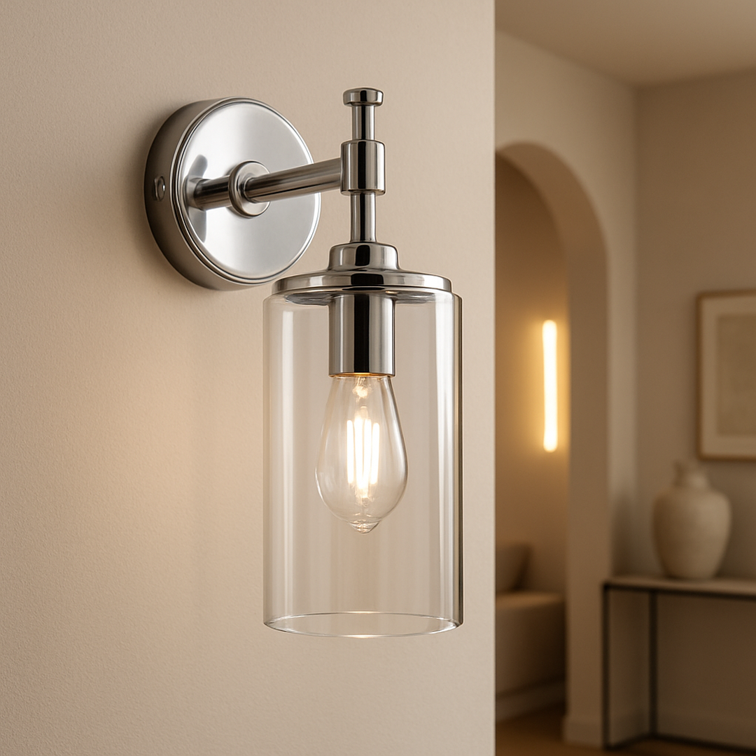 Modern Wall Light Fixture in Glass with Chrome Finish