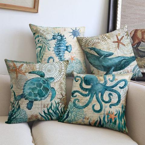 Cushion Cover with Sea Life Motif for Decoration