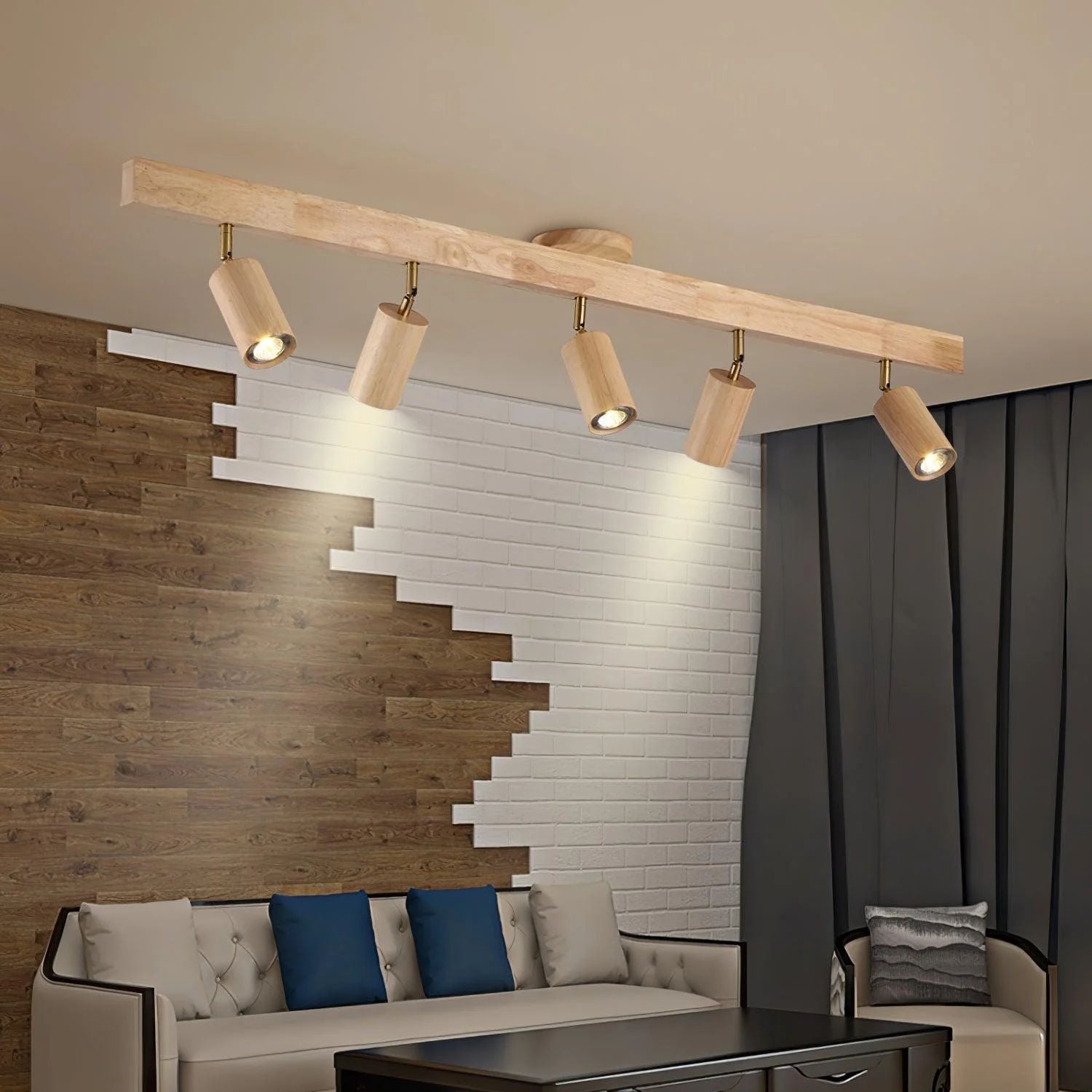 Adjustable Wooden Track Ceiling Lamp