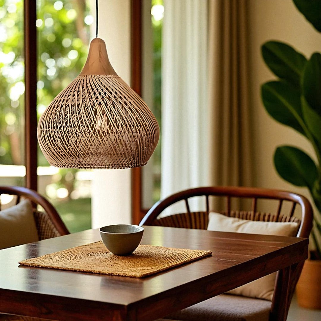 Scandinavian Rattan Pendant Lamp Boho Aesthetic