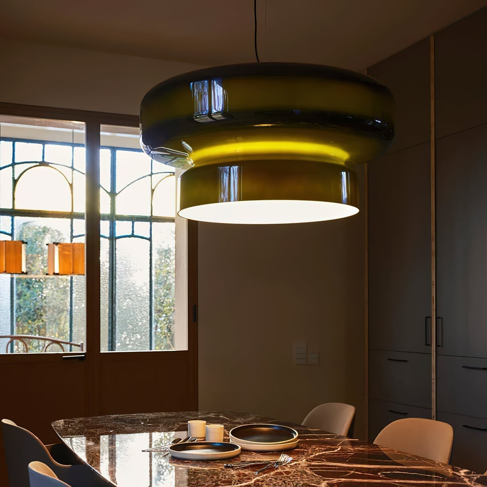 Retro Glass Pendant Light - Vintage Amber Hanging Globe Lamp