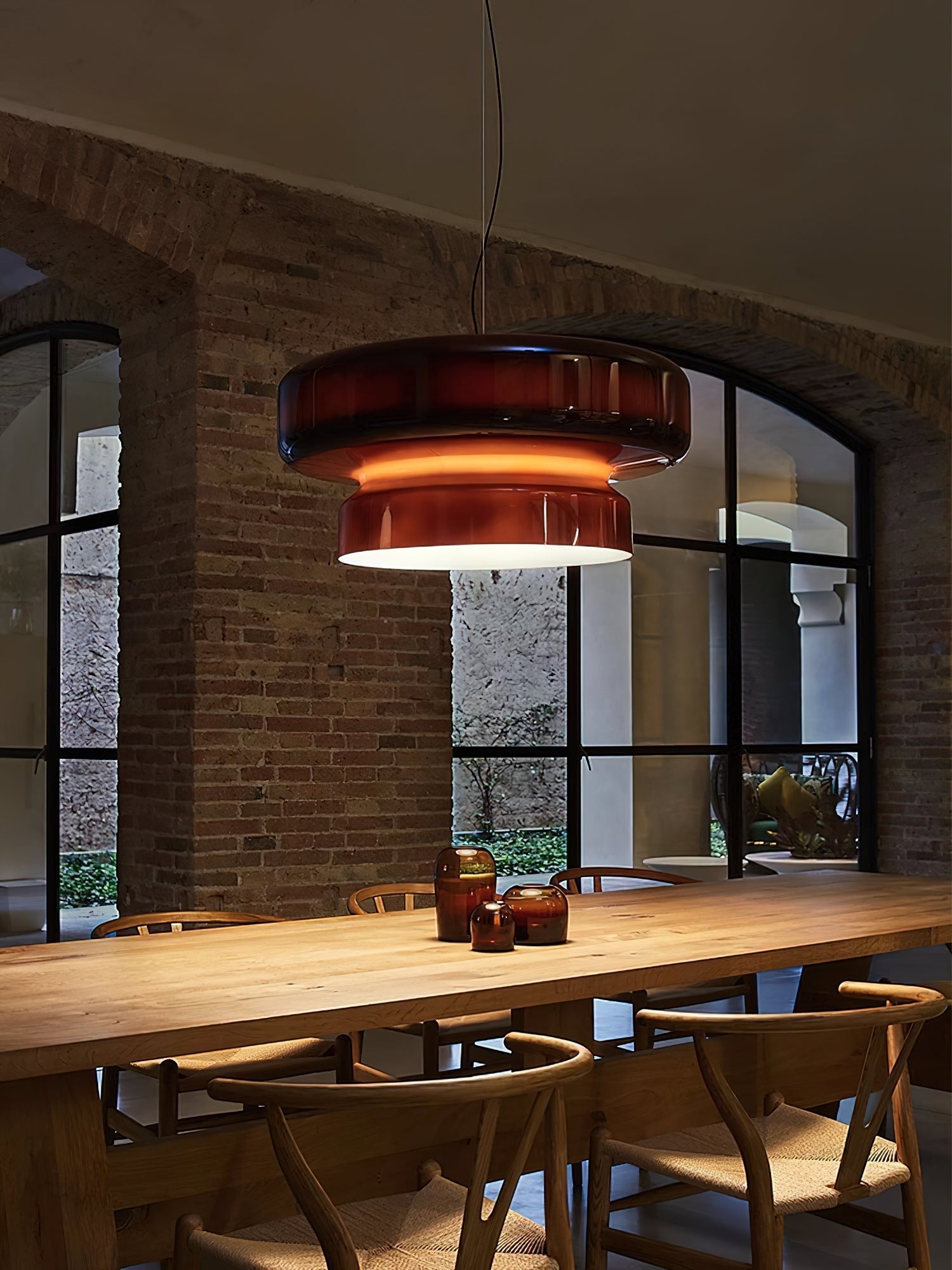 Retro Glass Pendant Light - Vintage Amber Hanging Globe Lamp