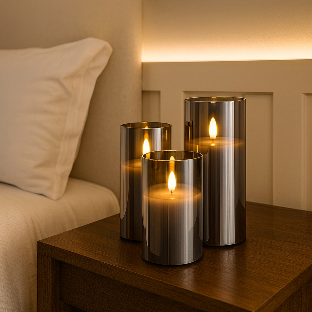 Glass-Cover Wax Candles – Set of Three