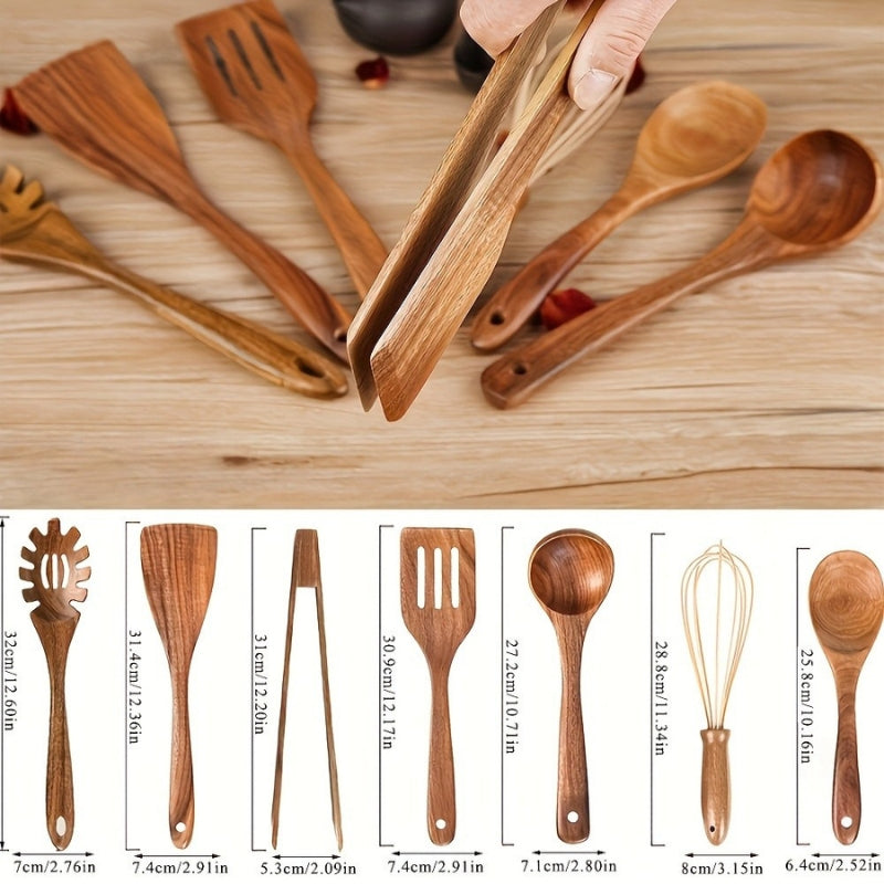 Premium Wooden Kitchen Utensil Set (7-piece) for Elegant and Safe Cooking