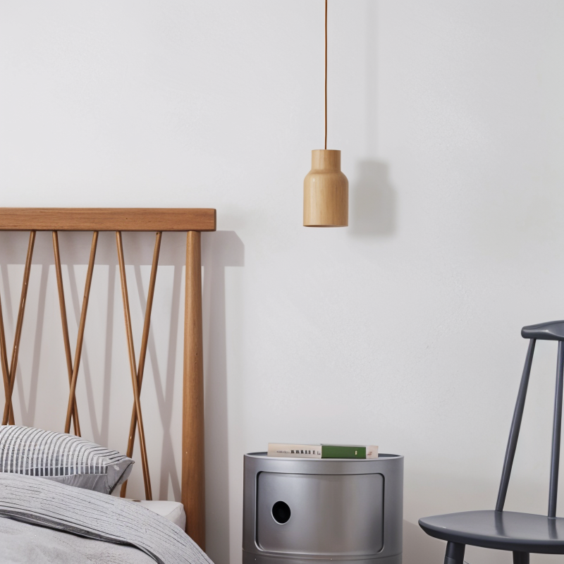 Solid Wood Cylinder Pendant Light - Minimalist Finish