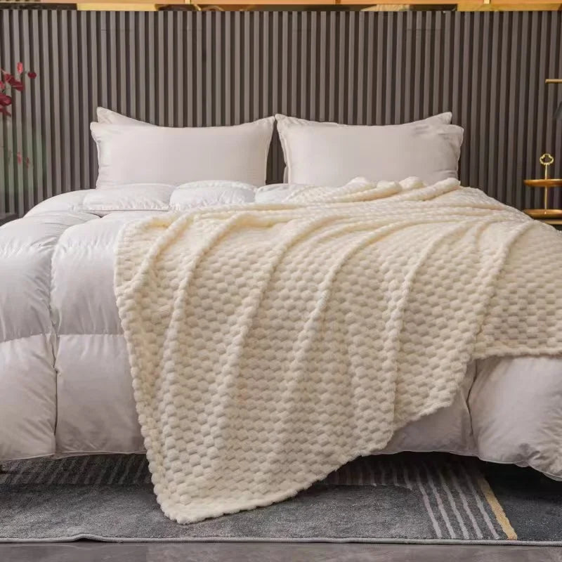 Checked Velvet Throw Blanket for Sofa and Bed