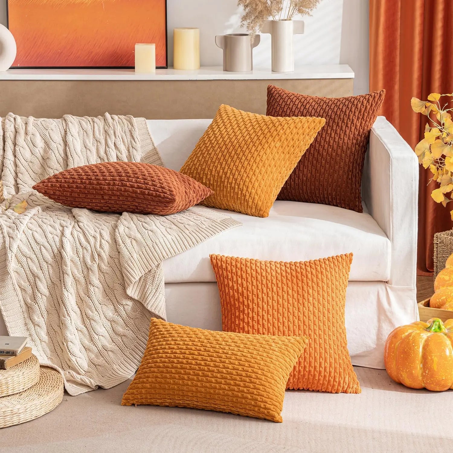 Ribbed Corduroy Cushion – Striped Textured Throw Pillow