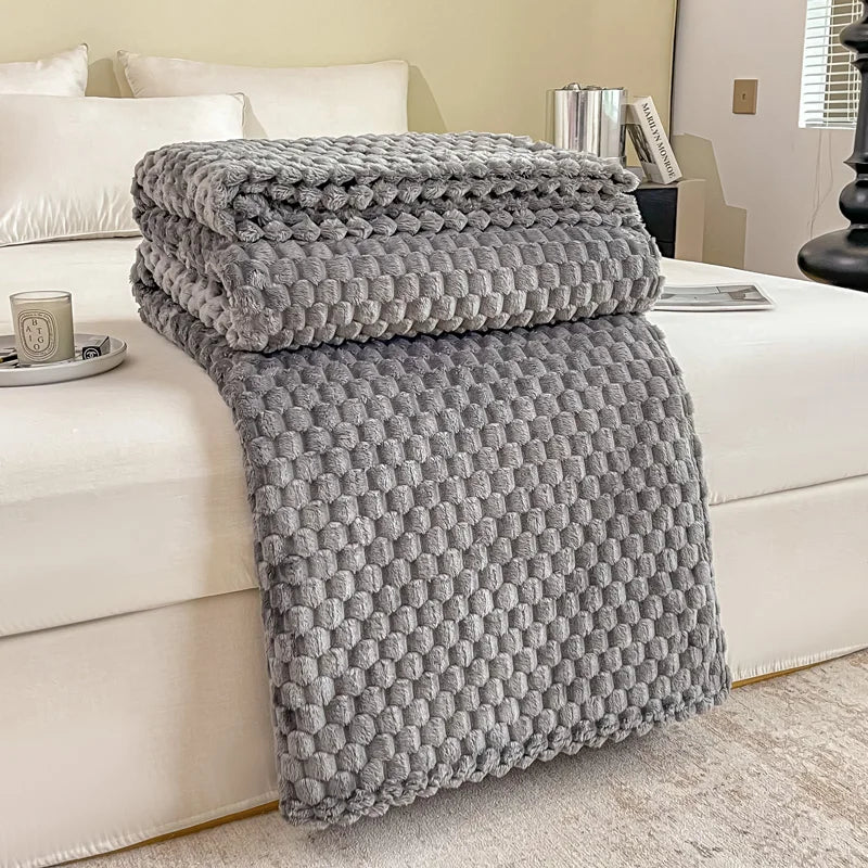 Checked Velvet Throw Blanket for Sofa and Bed