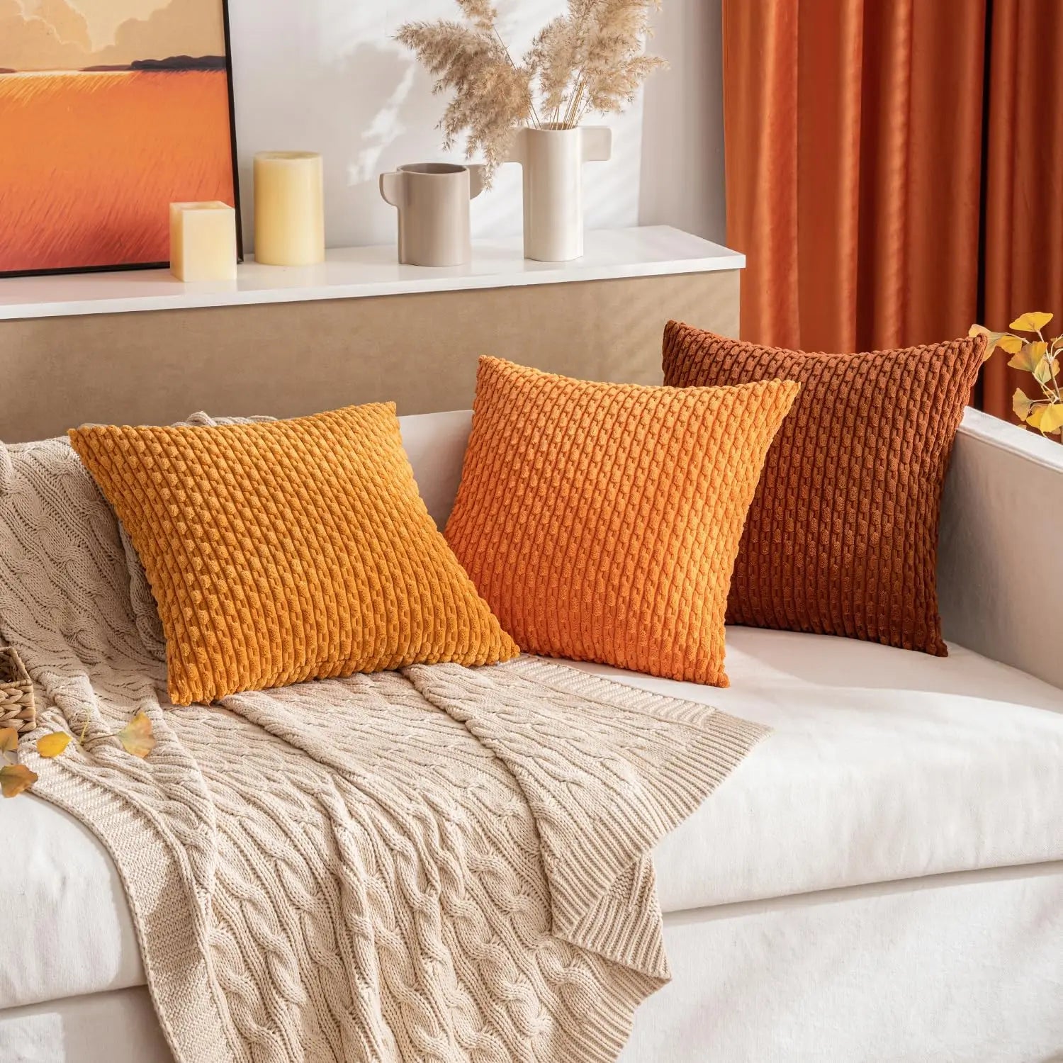 Ribbed Corduroy Cushion – Striped Textured Throw Pillow