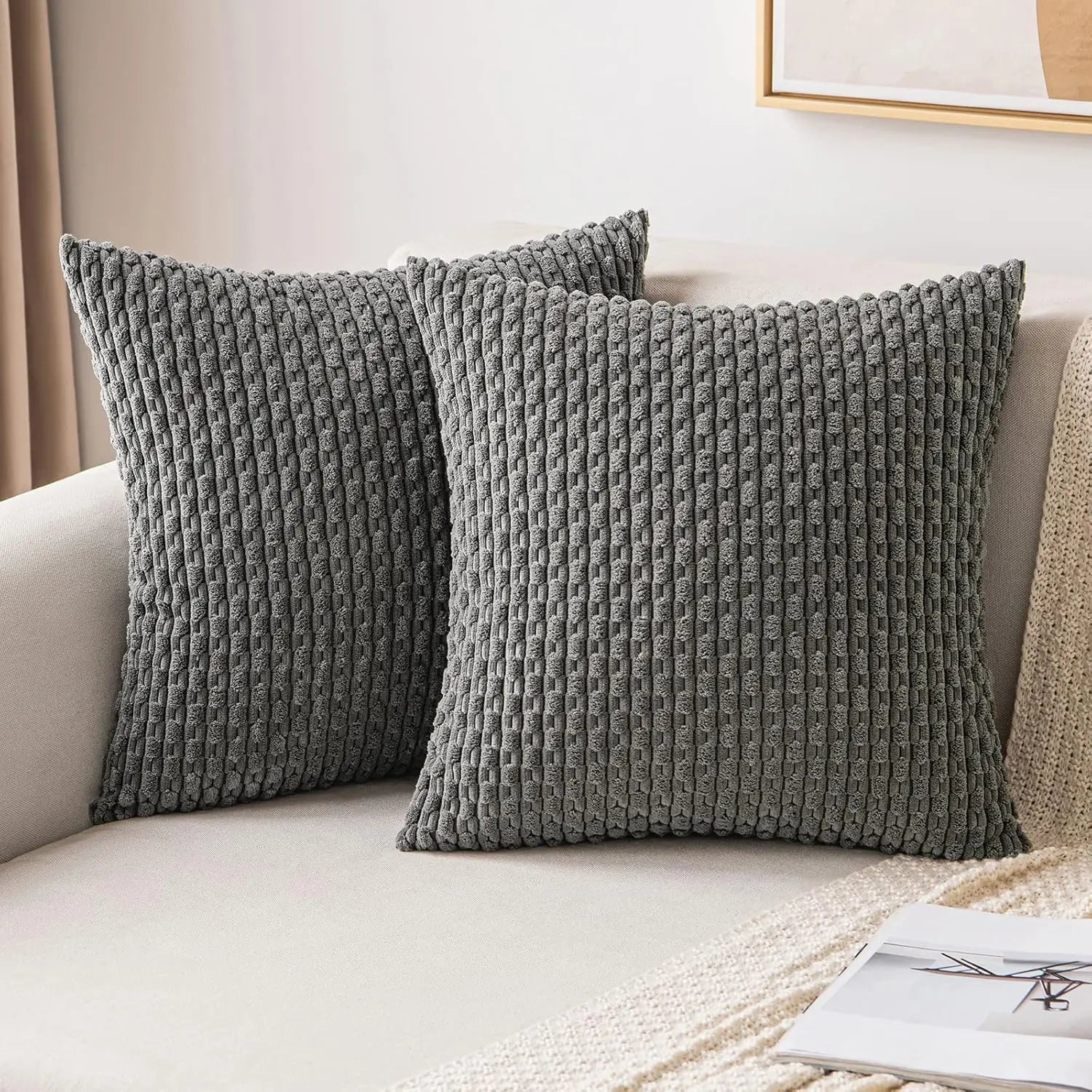 Ribbed Corduroy Cushion – Striped Textured Throw Pillow