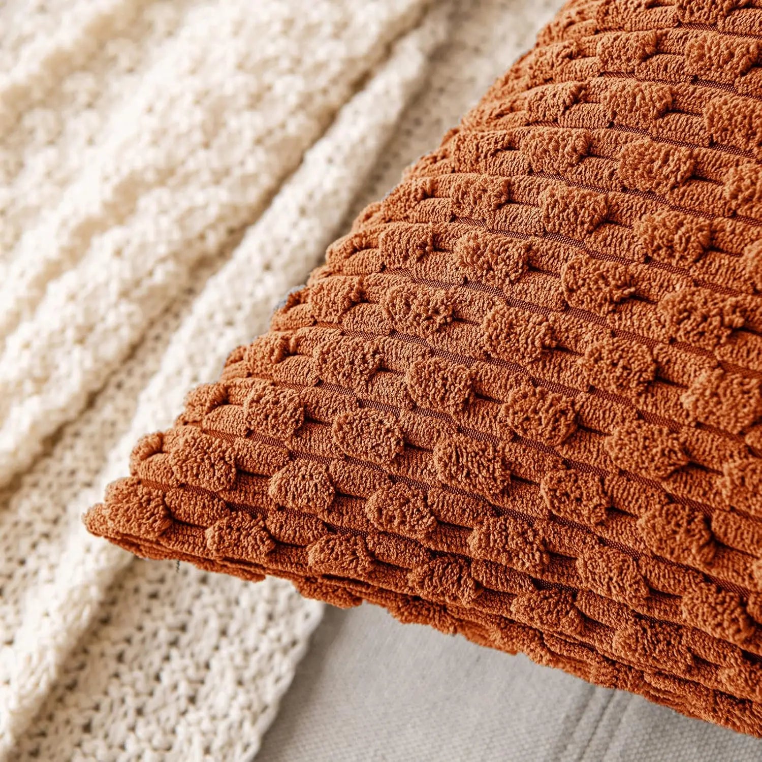 Ribbed Corduroy Cushion – Striped Textured Throw Pillow