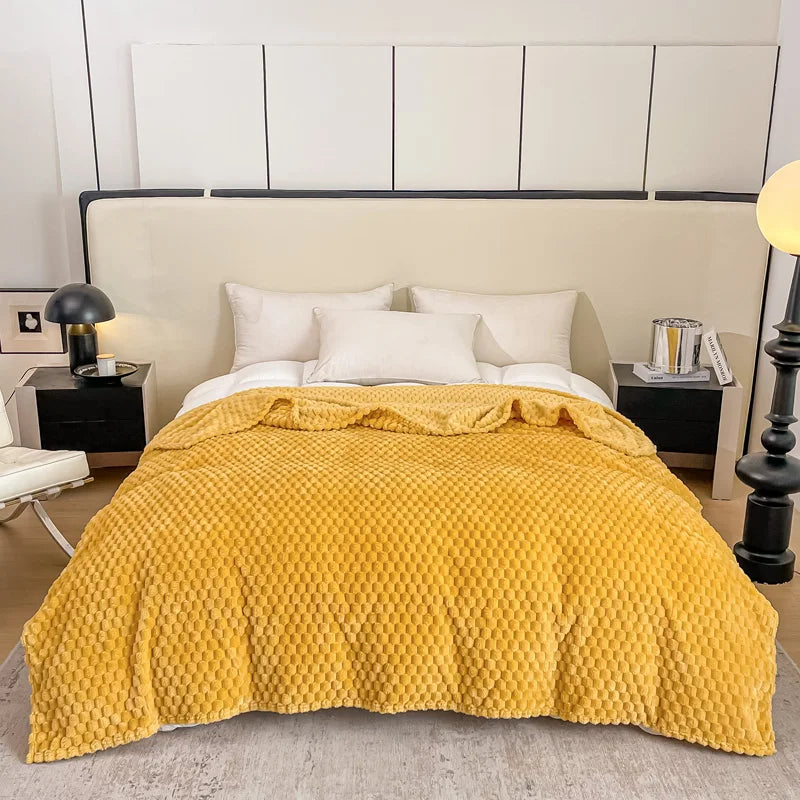 Checked Velvet Throw Blanket for Sofa and Bed