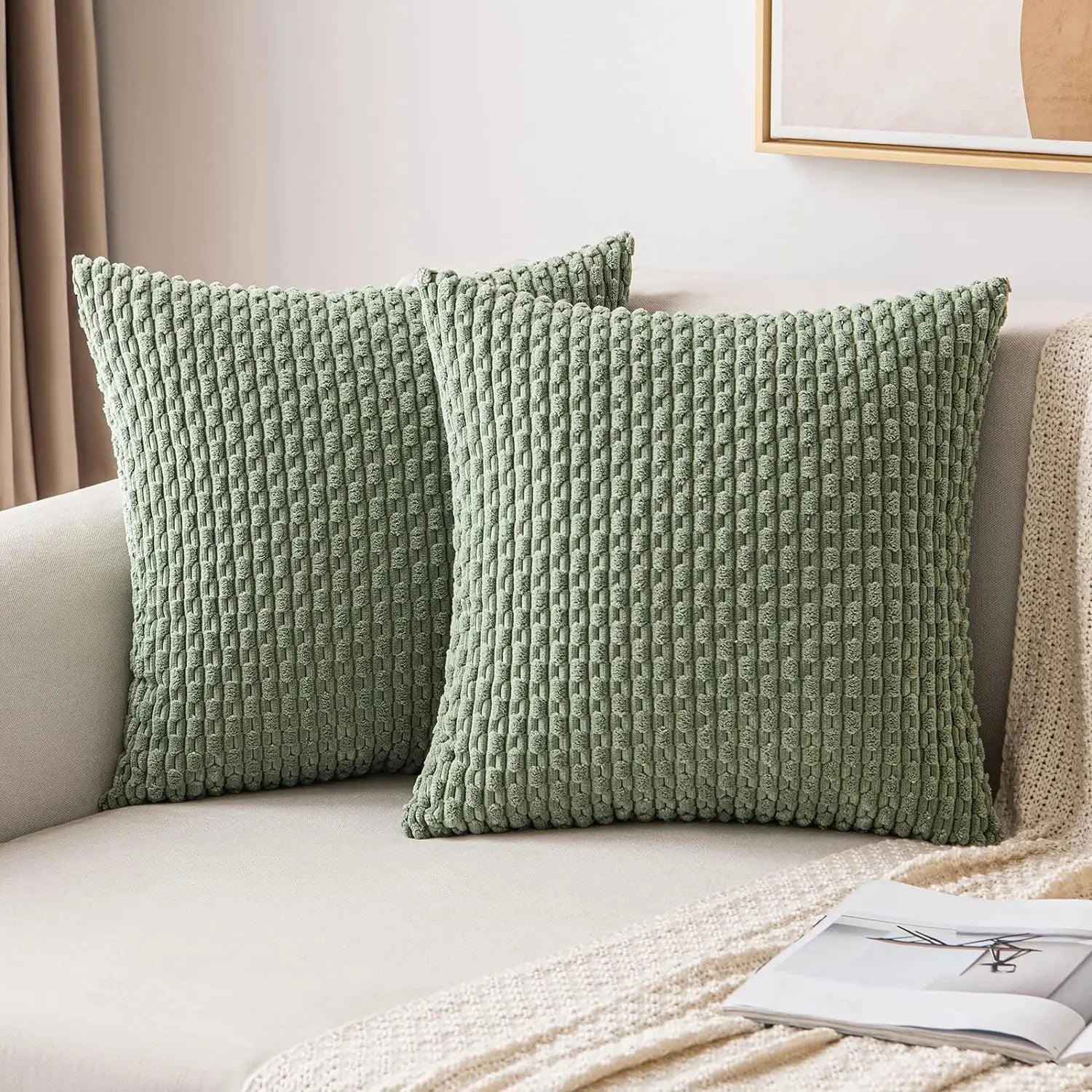 Ribbed Corduroy Cushion – Striped Textured Throw Pillow