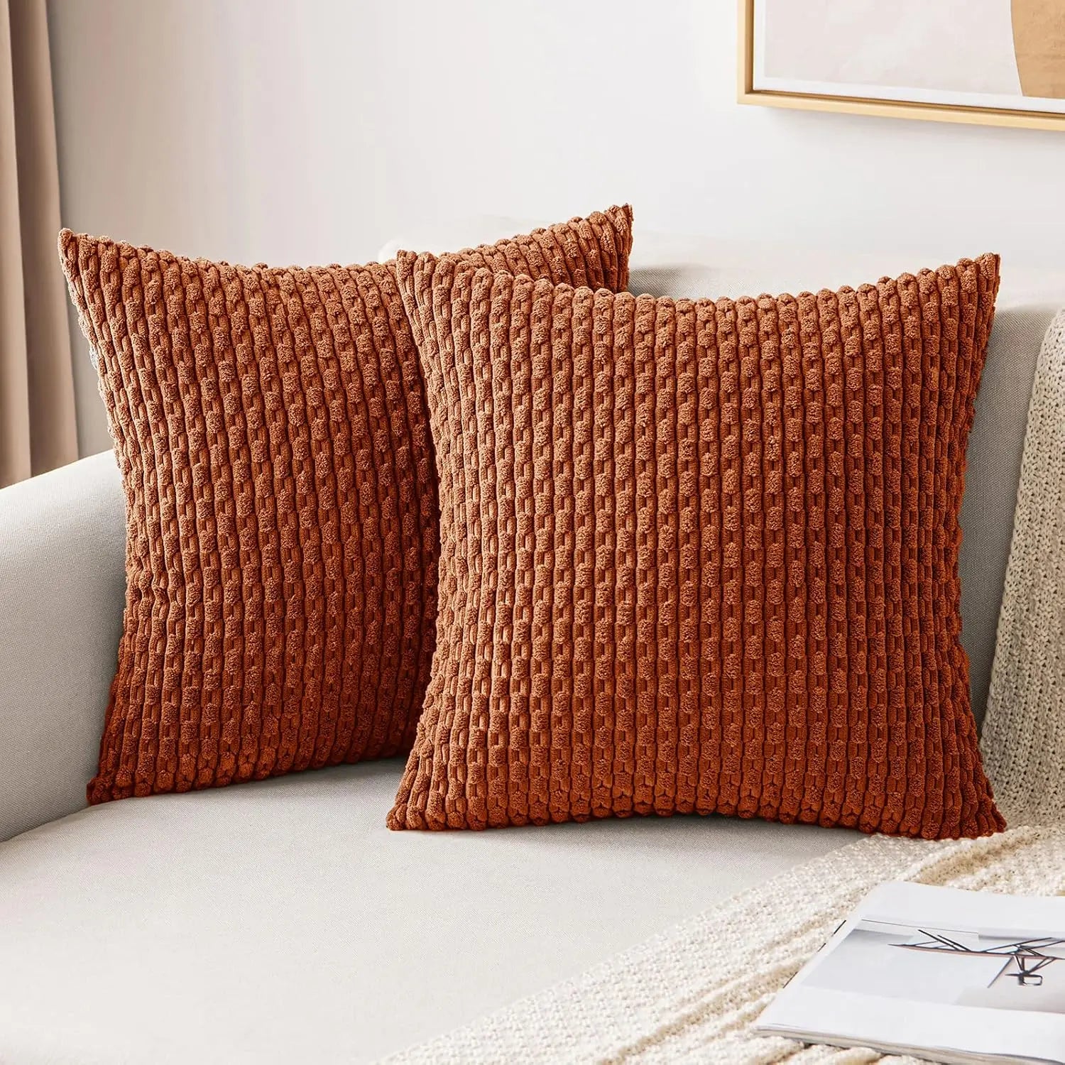 Ribbed Corduroy Cushion – Striped Textured Throw Pillow