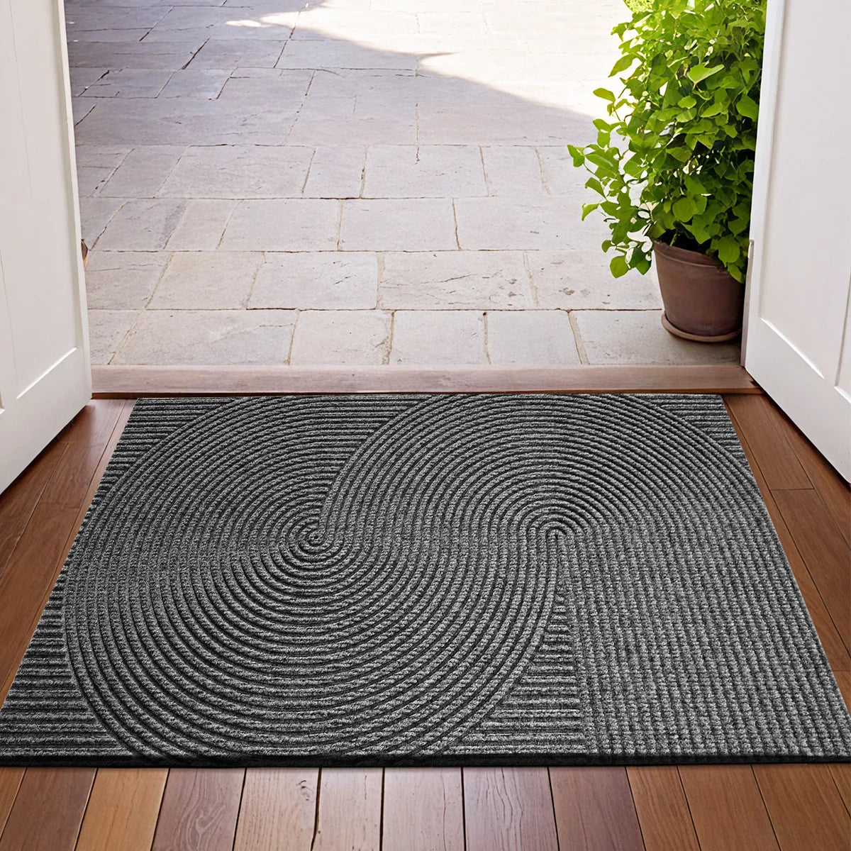 3D Grooved Door Mat - Polyester Indoor and Outdoor Entrance Rug