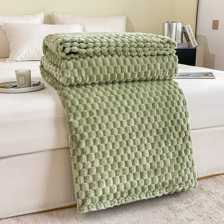 Checked Velvet Throw Blanket for Sofa and Bed