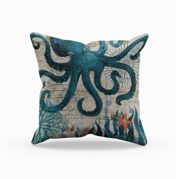 Cushion Cover with Sea Life Motif for Decoration