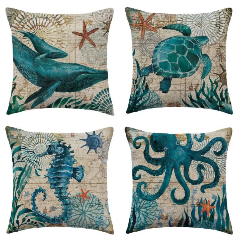 Cushion Cover with Sea Life Motif for Decoration