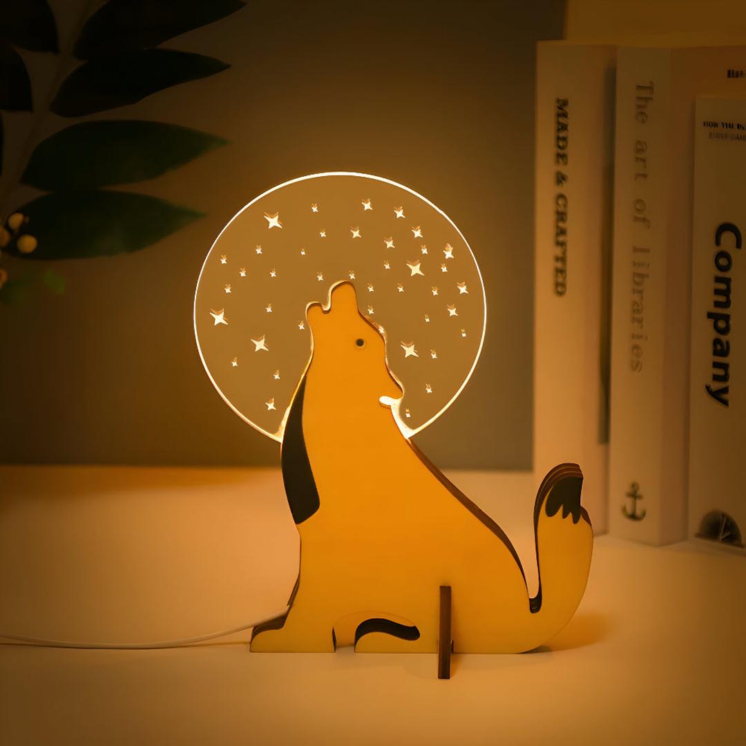 Animal-Design LED Table Lamp in Wood and Acrylic