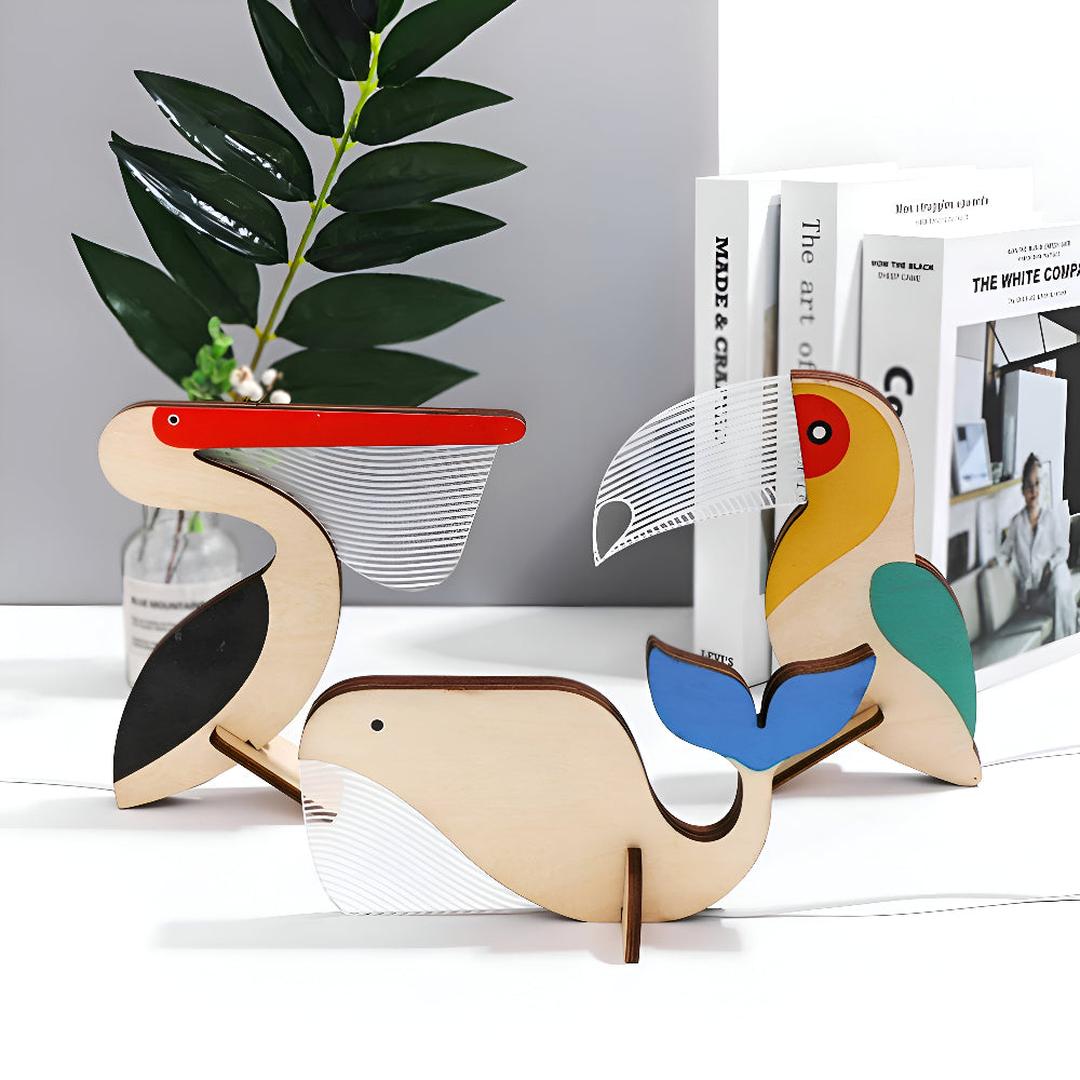 Animal-Design LED Table Lamp in Wood and Acrylic