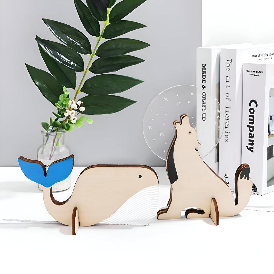 Animal-Design LED Table Lamp in Wood and Acrylic