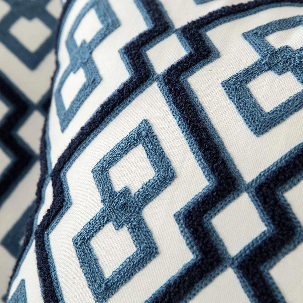 Blue Embroidered Cushion Cover with Ornament Pattern
