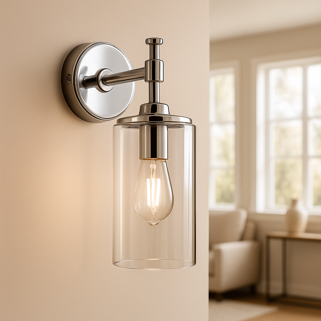 Modern Wall Light Fixture in Glass with Chrome Finish