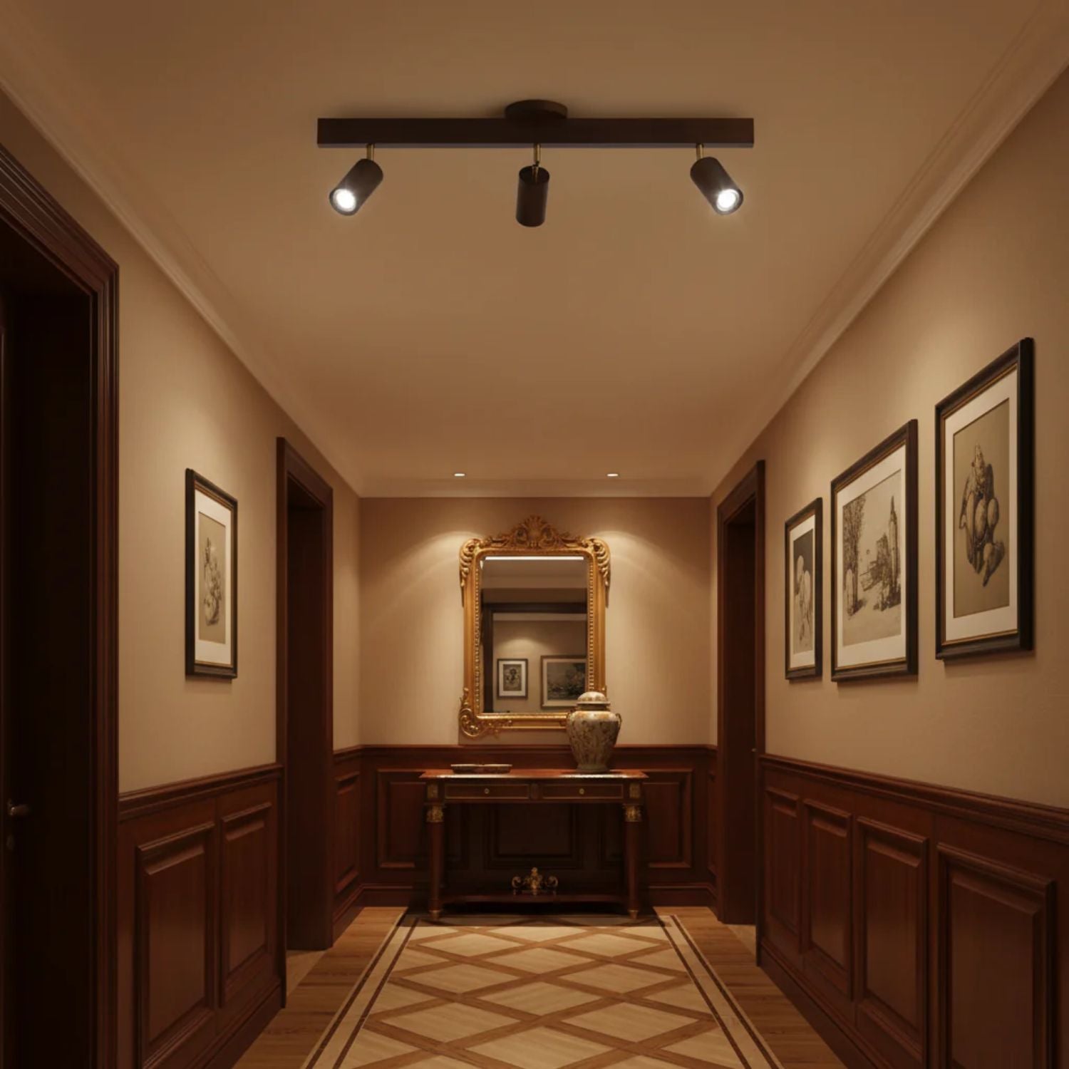 Adjustable Wooden Track Ceiling Lamp