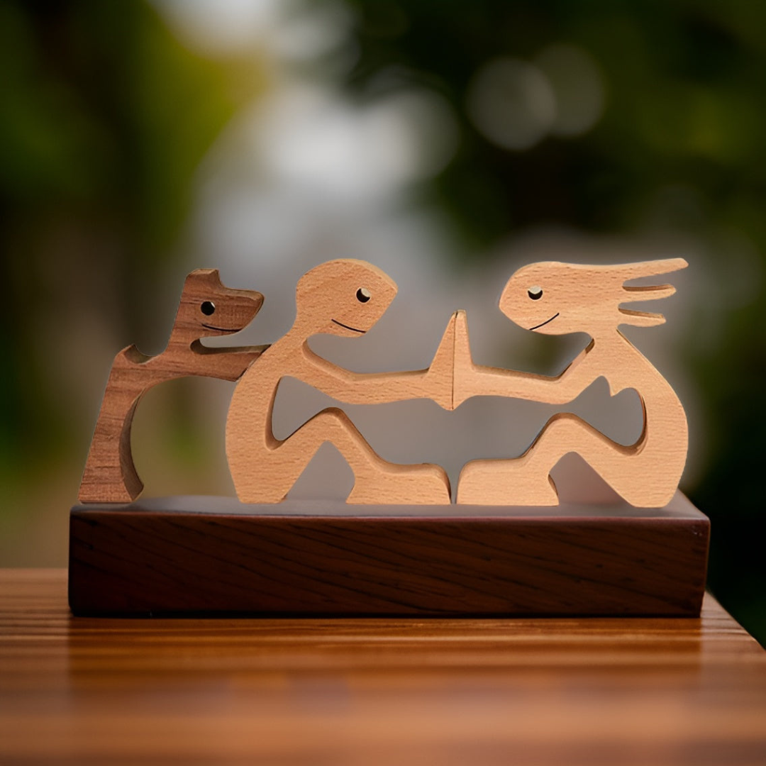 Handmade Wooden Dog & Owner Figurine