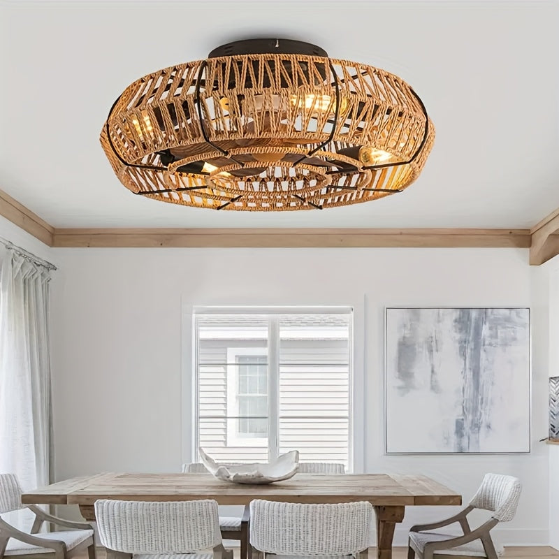 Handwoven Rattan Ceiling Fan Zen Style