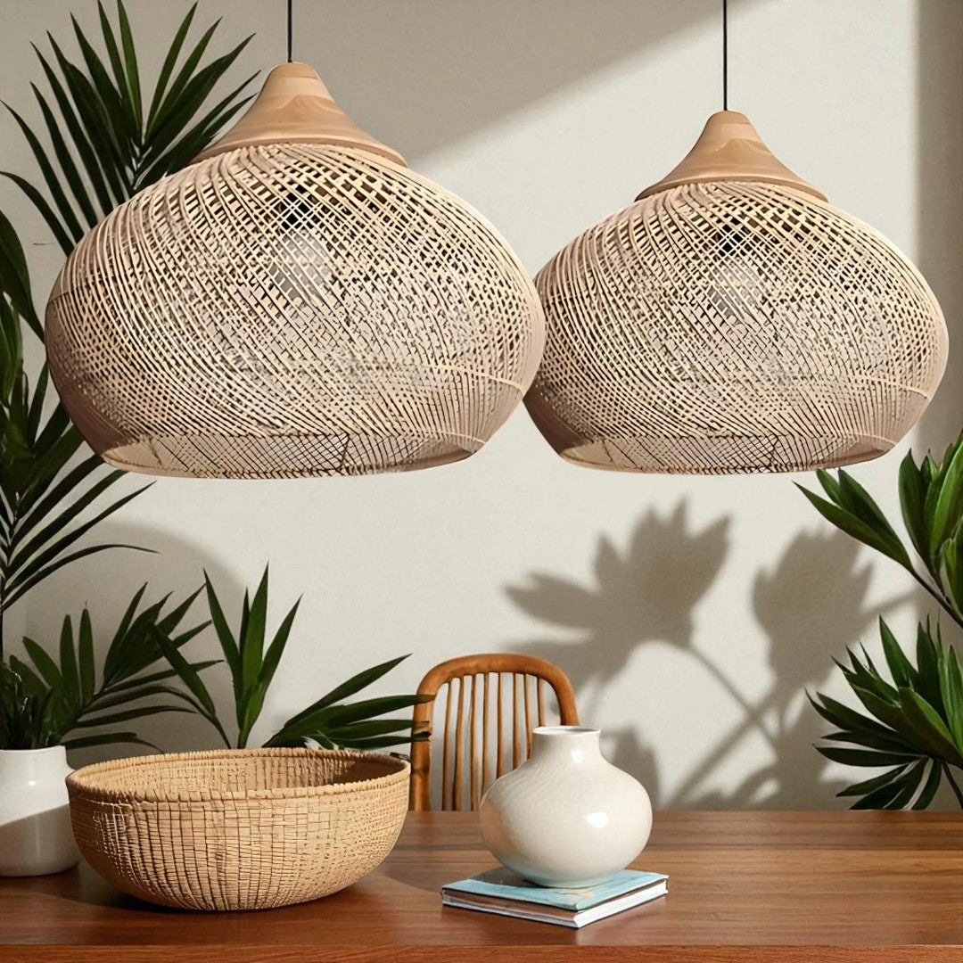 Scandinavian Rattan Pendant Lamp Boho Aesthetic