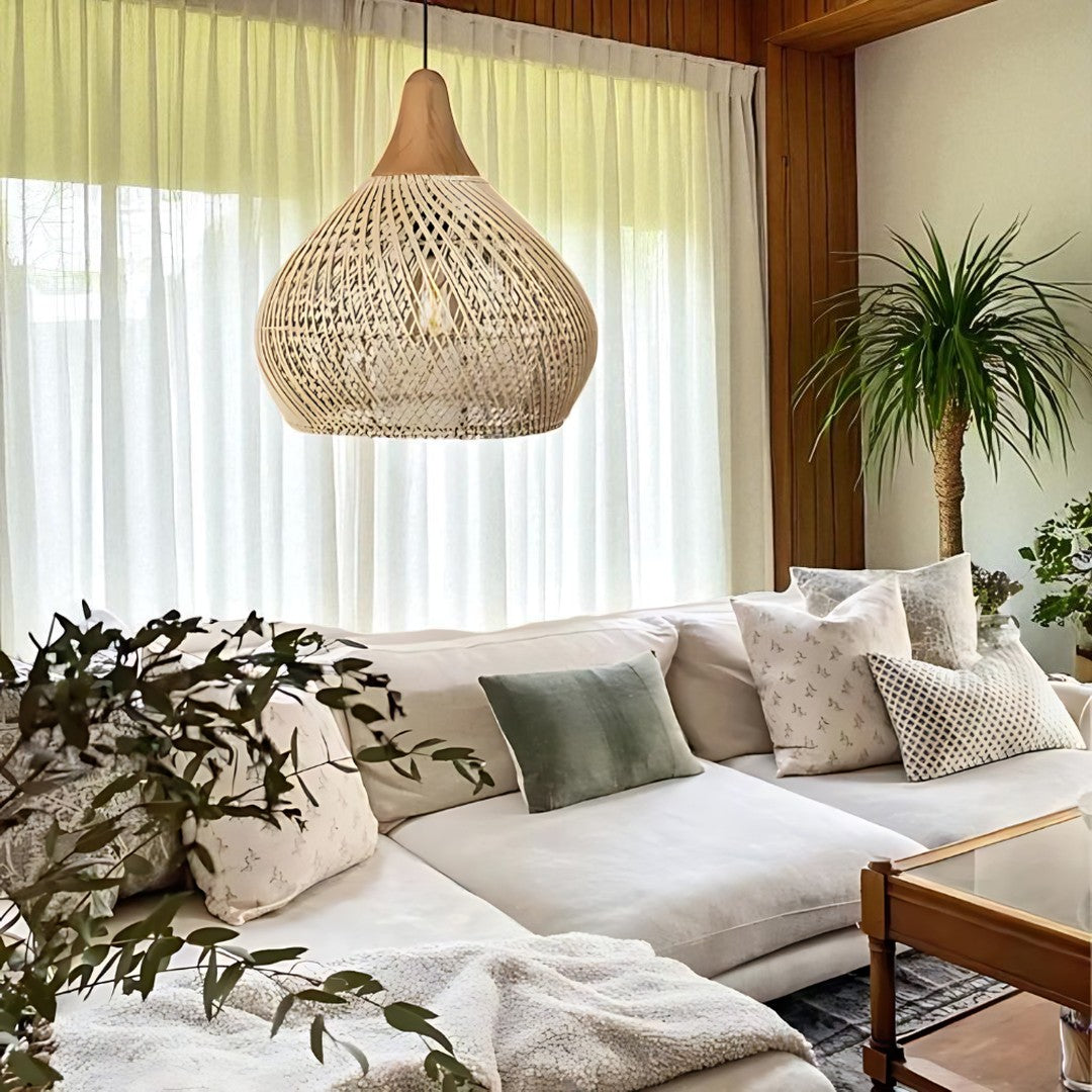 Scandinavian Rattan Pendant Lamp Boho Aesthetic
