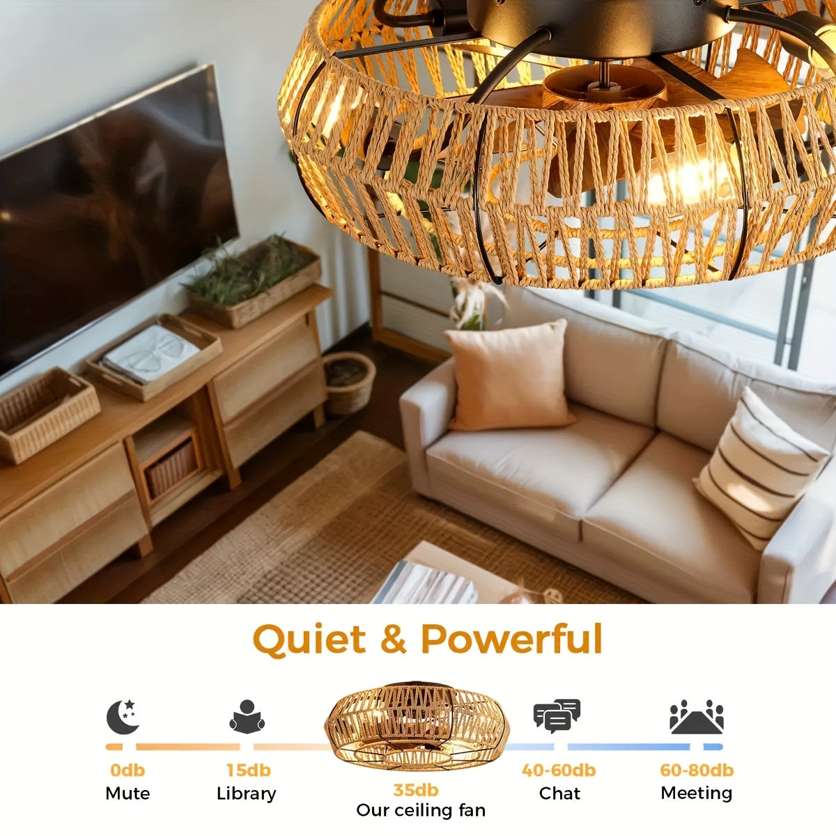 Handwoven Rattan Ceiling Fan Zen Style