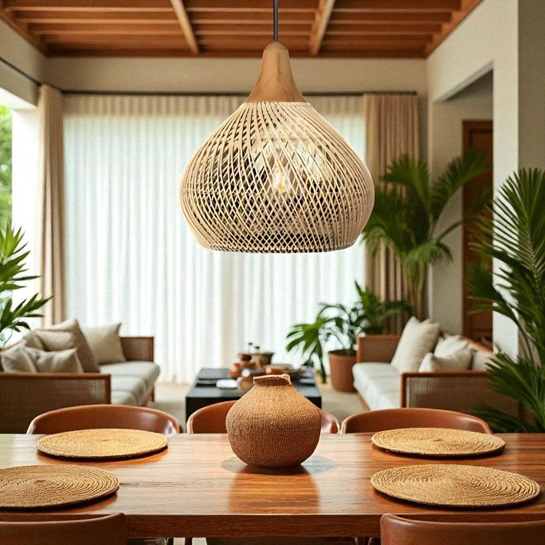Scandinavian Rattan Pendant Lamp Boho Aesthetic