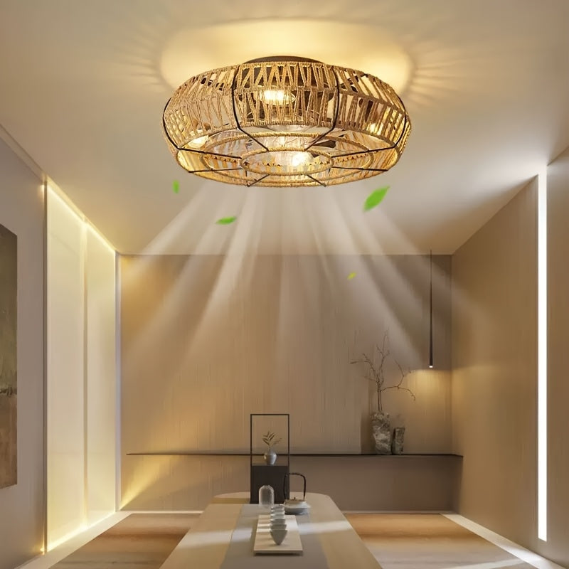 Handwoven Rattan Ceiling Fan Zen Style