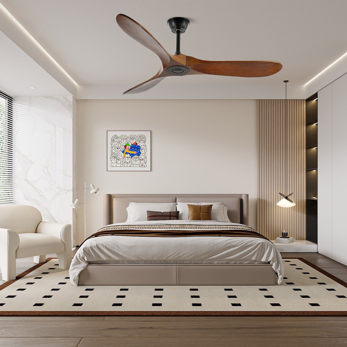 Modern 3-Blade Wooden Ceiling Fan