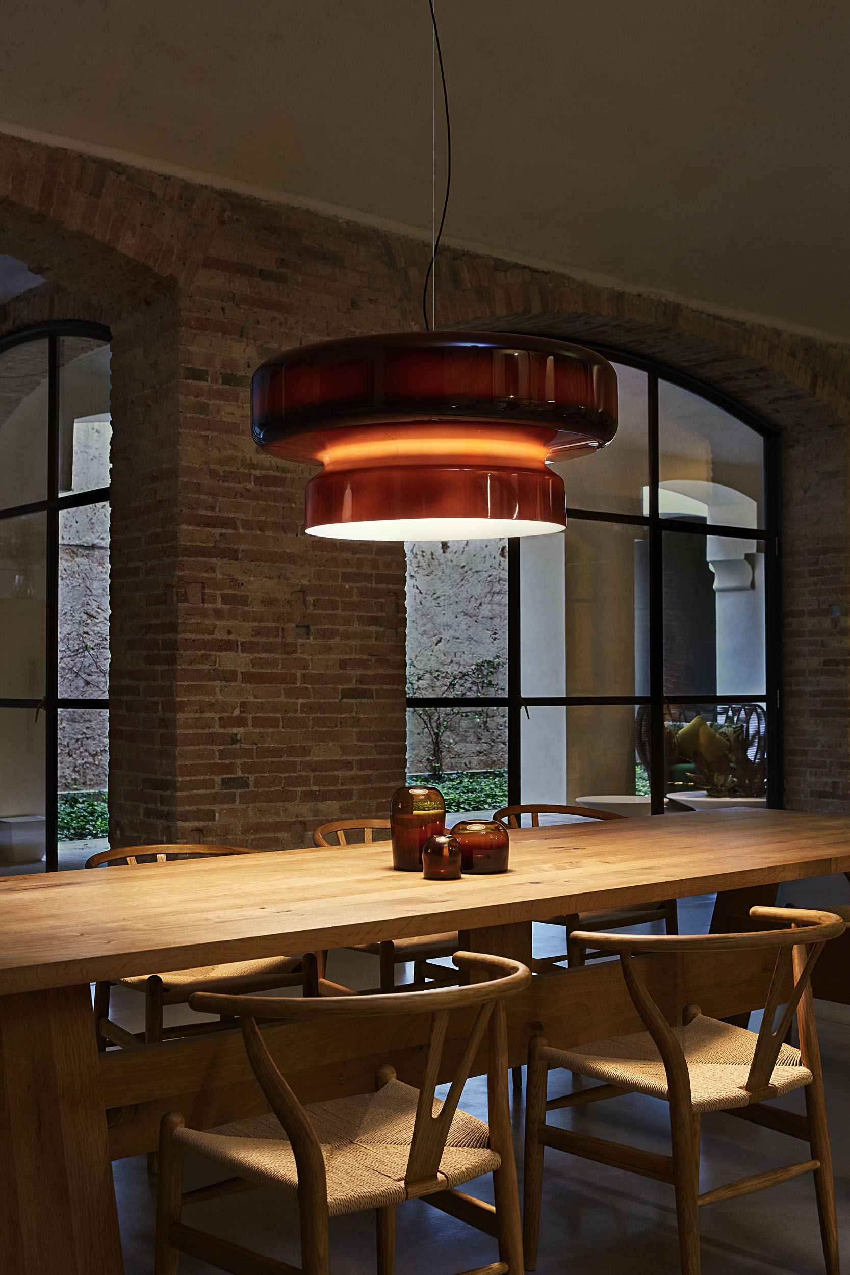 Retro Glass Pendant Light - Vintage Amber Hanging Globe Lamp