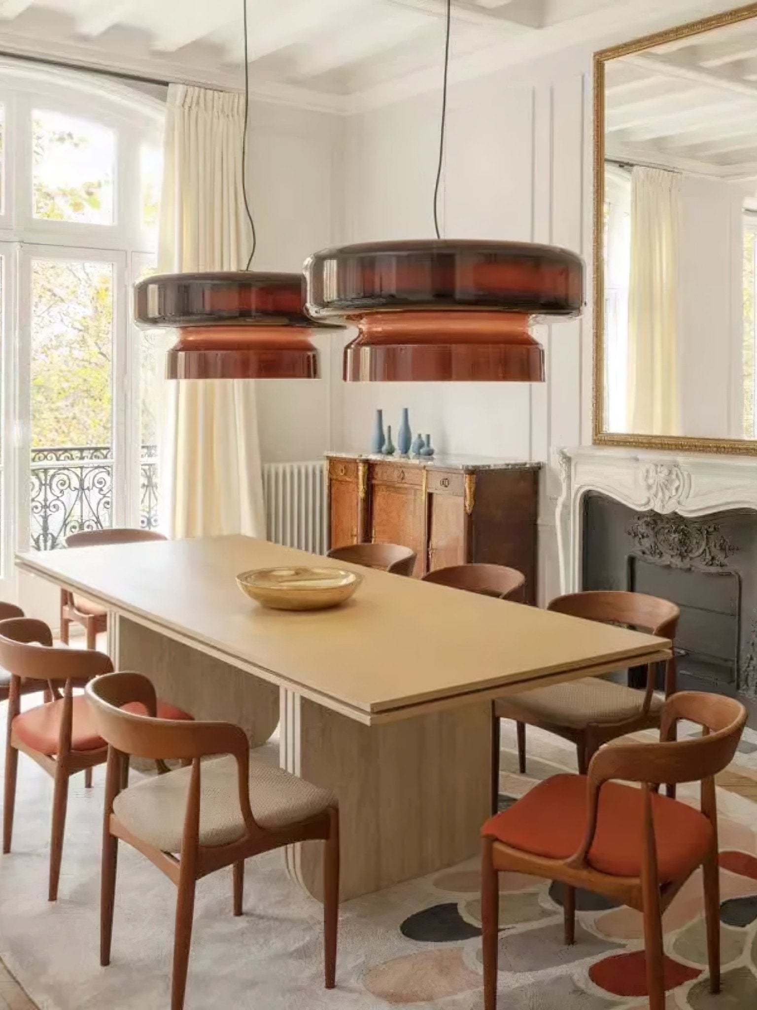 Retro Glass Pendant Light - Vintage Amber Hanging Globe Lamp