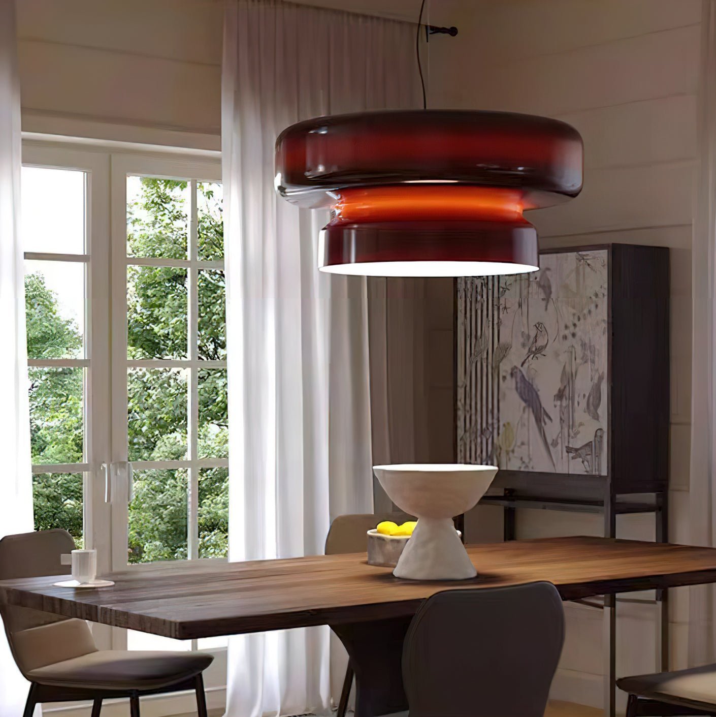 Retro Glass Pendant Light - Vintage Amber Hanging Globe Lamp