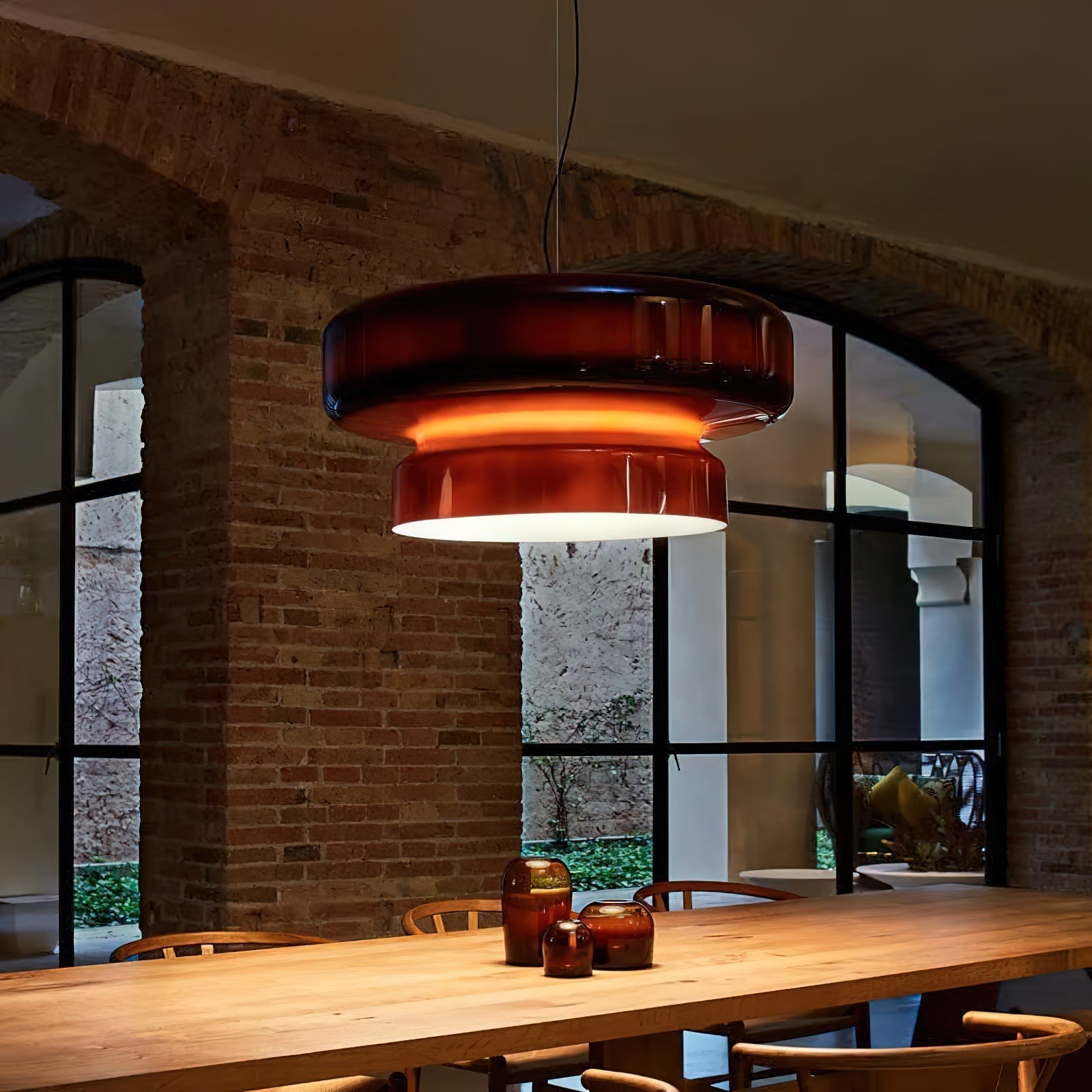 Retro Glass Pendant Light - Vintage Amber Hanging Globe Lamp