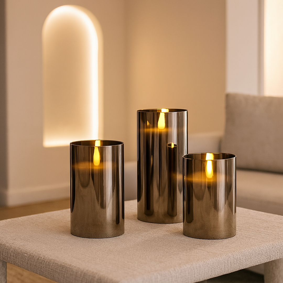 Glass-Cover Wax Candles – Set of Three