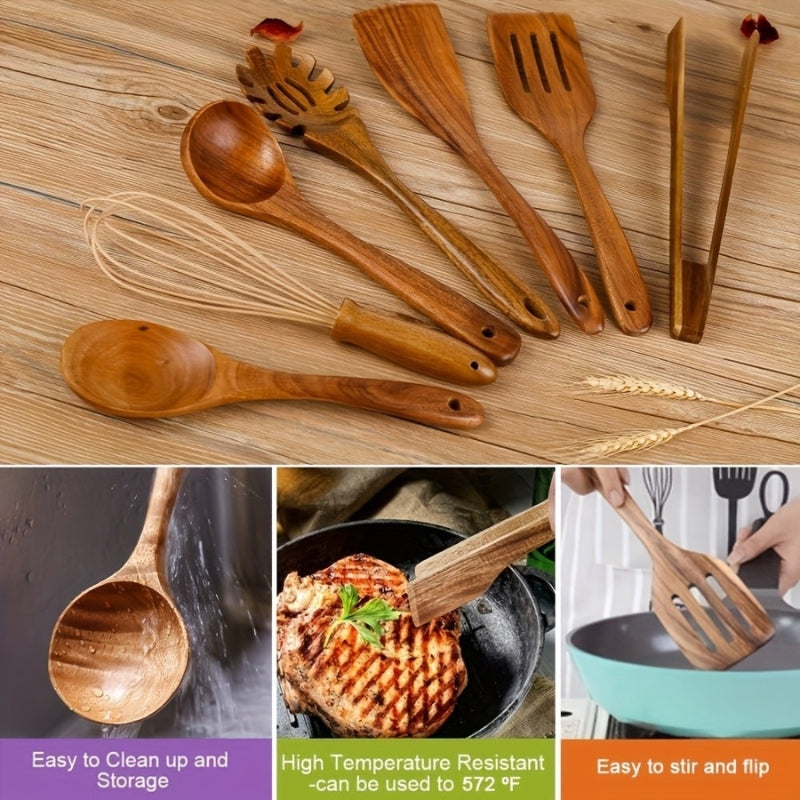 Premium Wooden Kitchen Utensil Set (7-piece) for Elegant and Safe Cooking