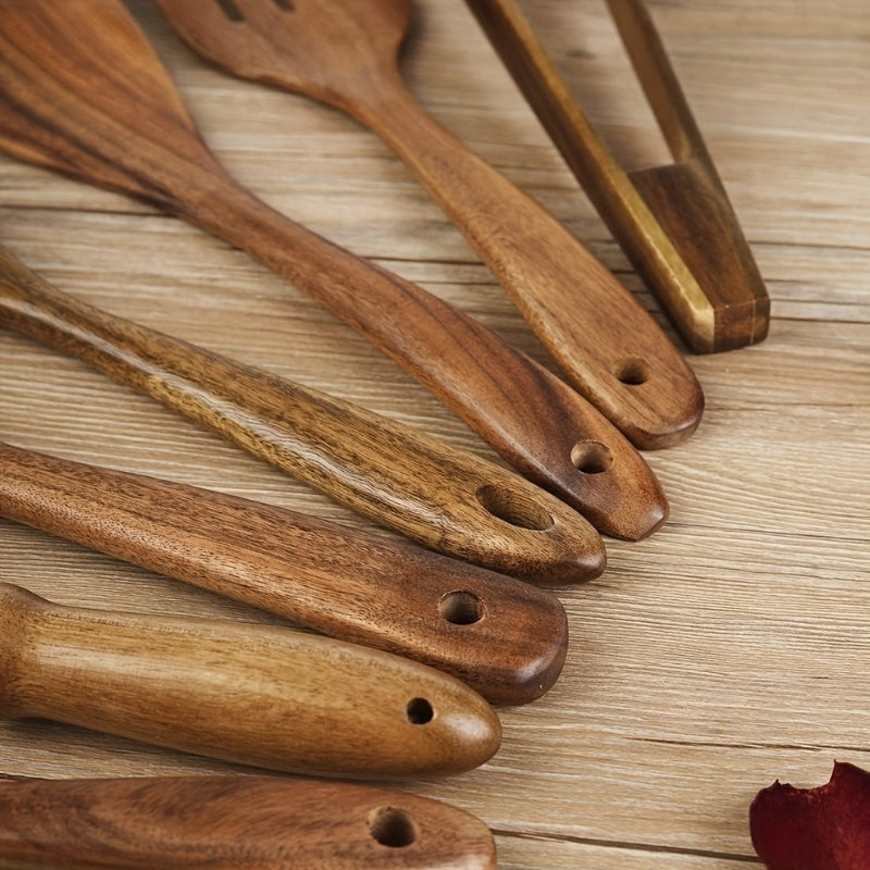 Premium Wooden Kitchen Utensil Set (7-piece) for Elegant and Safe Cooking