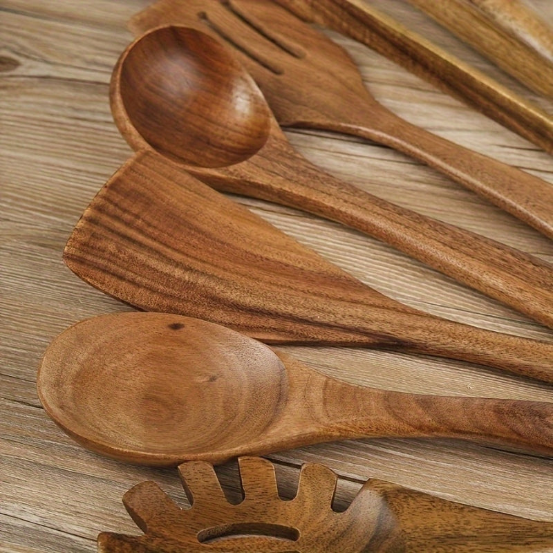 Premium Wooden Kitchen Utensil Set (7-piece) for Elegant and Safe Cooking