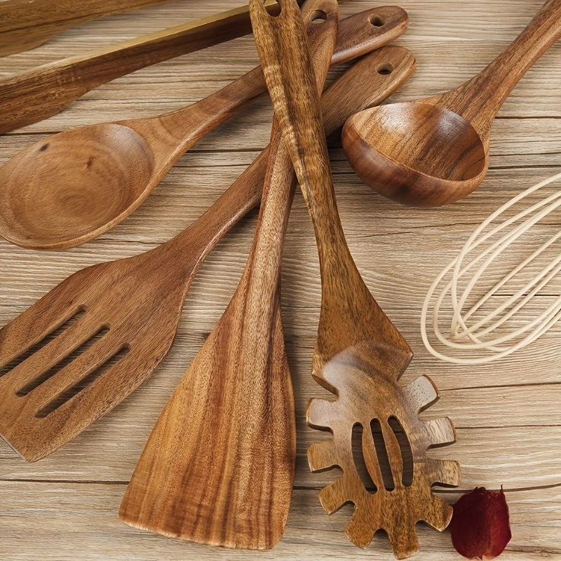 Premium Wooden Kitchen Utensil Set (7-piece) for Elegant and Safe Cooking