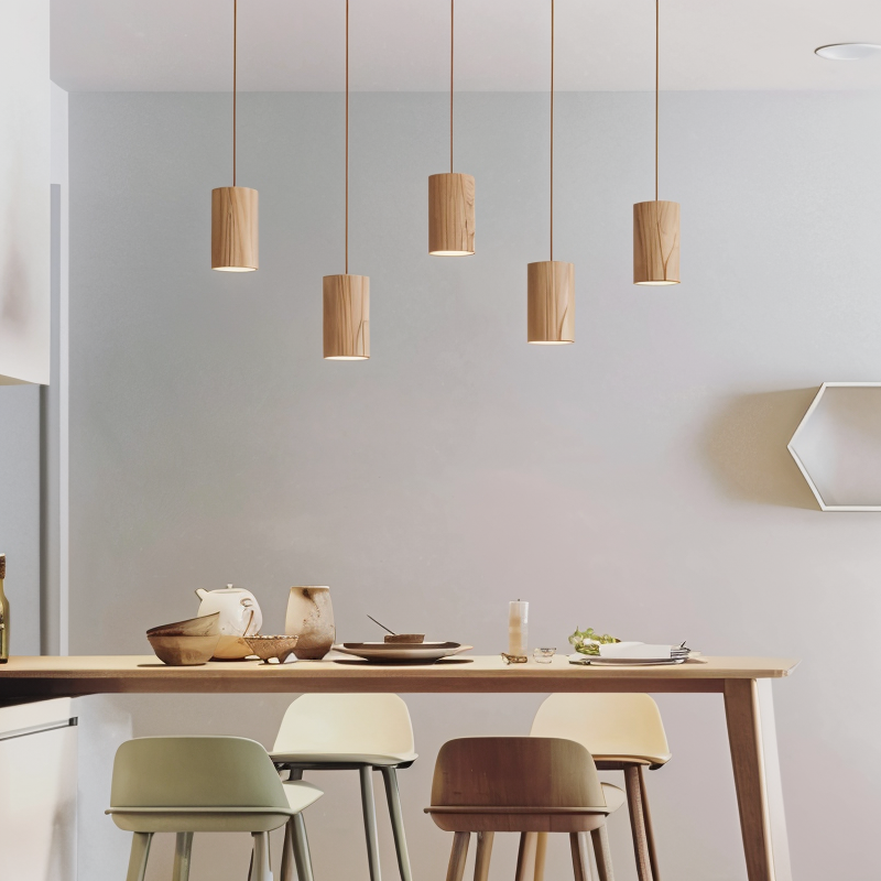 Solid Wood Cylinder Pendant Light - Minimalist Finish