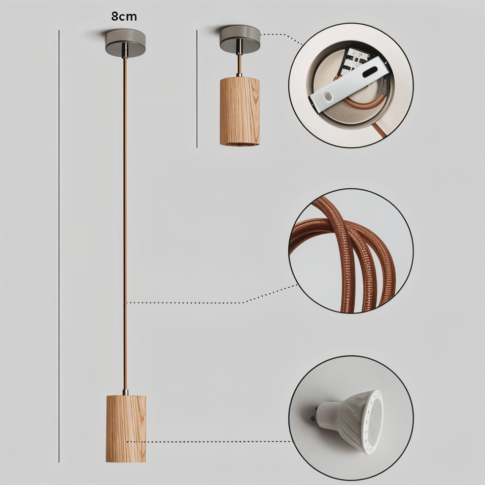 Solid Wood Cylinder Pendant Light - Minimalist Finish