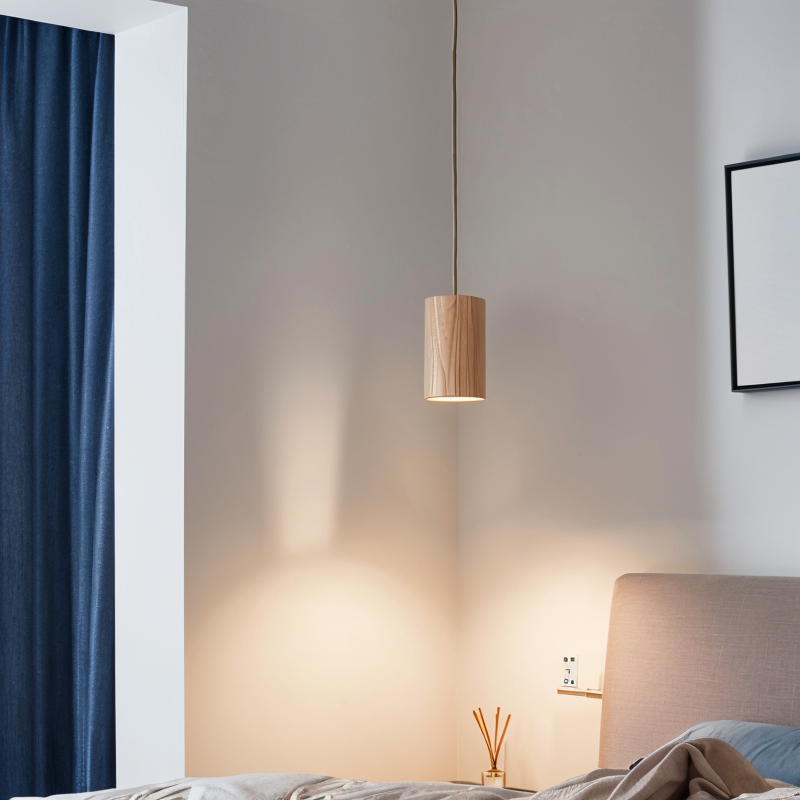 Solid Wood Cylinder Pendant Light - Minimalist Finish
