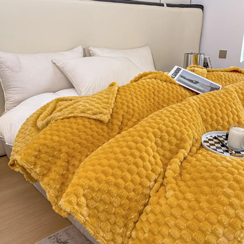 Checked Velvet Throw Blanket for Sofa and Bed