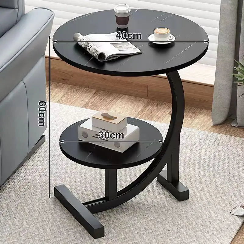 Portable 2-Tier Side Table - Metal Mini End Table with Handle